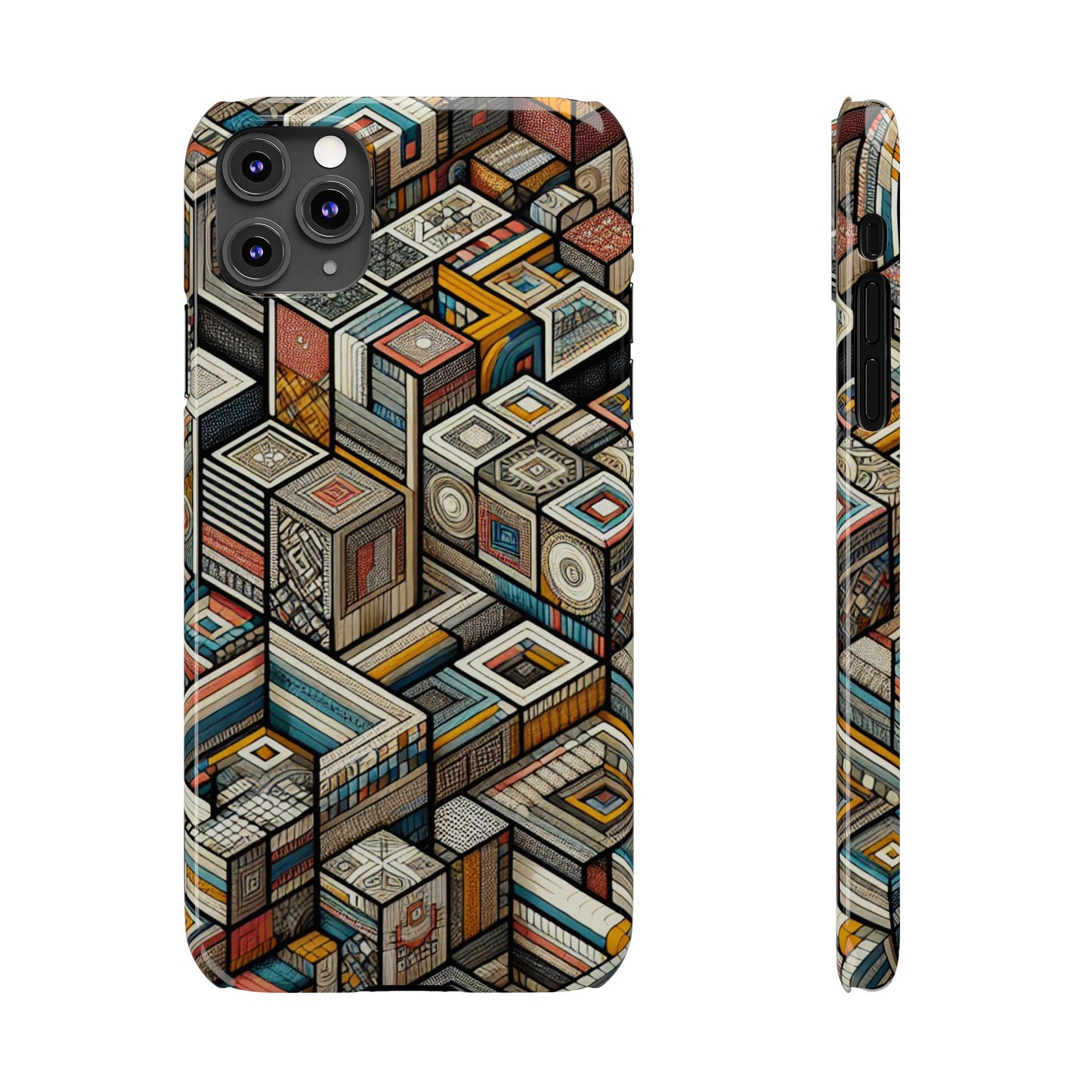 Artistic Retro Geometric Slim Phone Case - Unique Abstract Design
