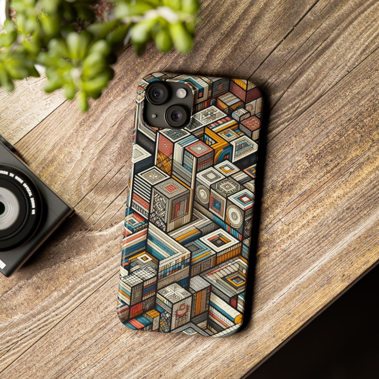 Artistic Retro Geometric Slim Phone Case - Unique Abstract Design