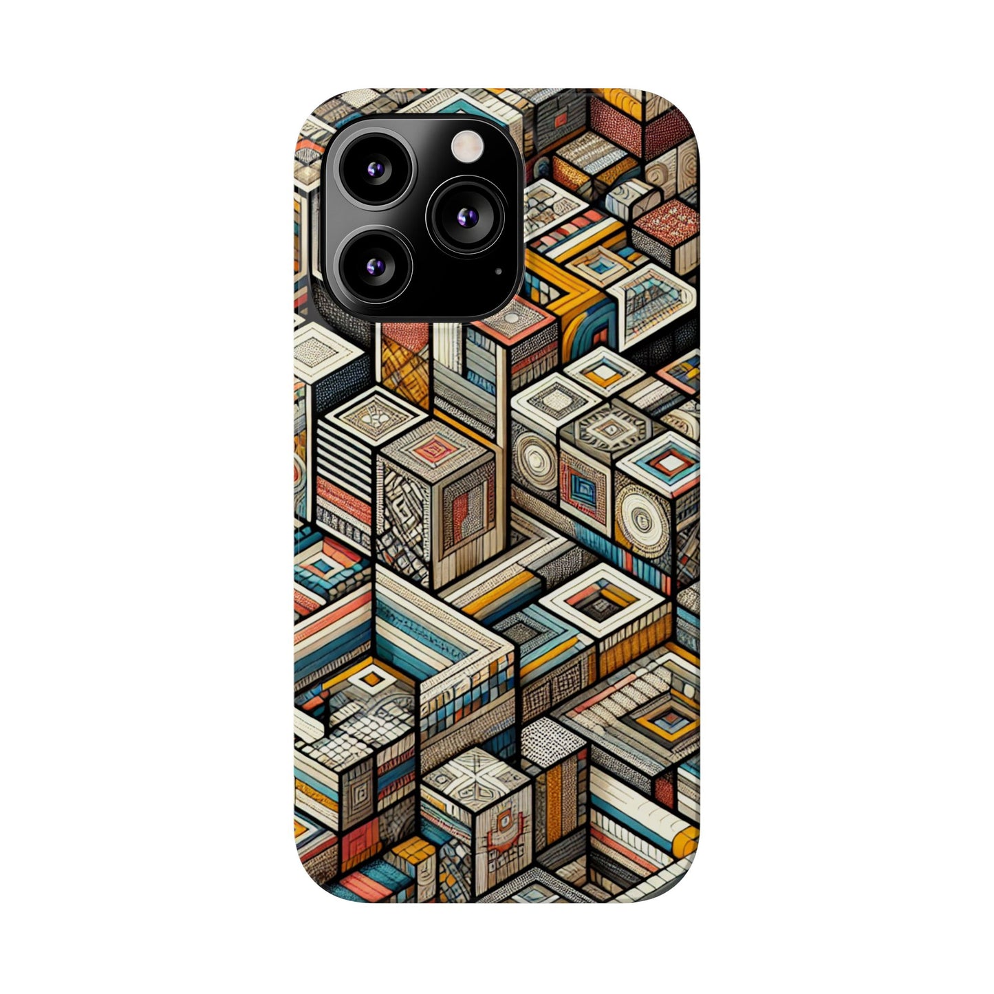 Artistic Retro Geometric Slim Phone Case - Unique Abstract Design