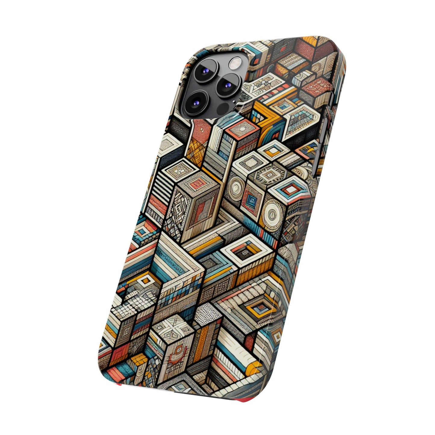 Artistic Retro Geometric Slim Phone Case - Unique Abstract Design