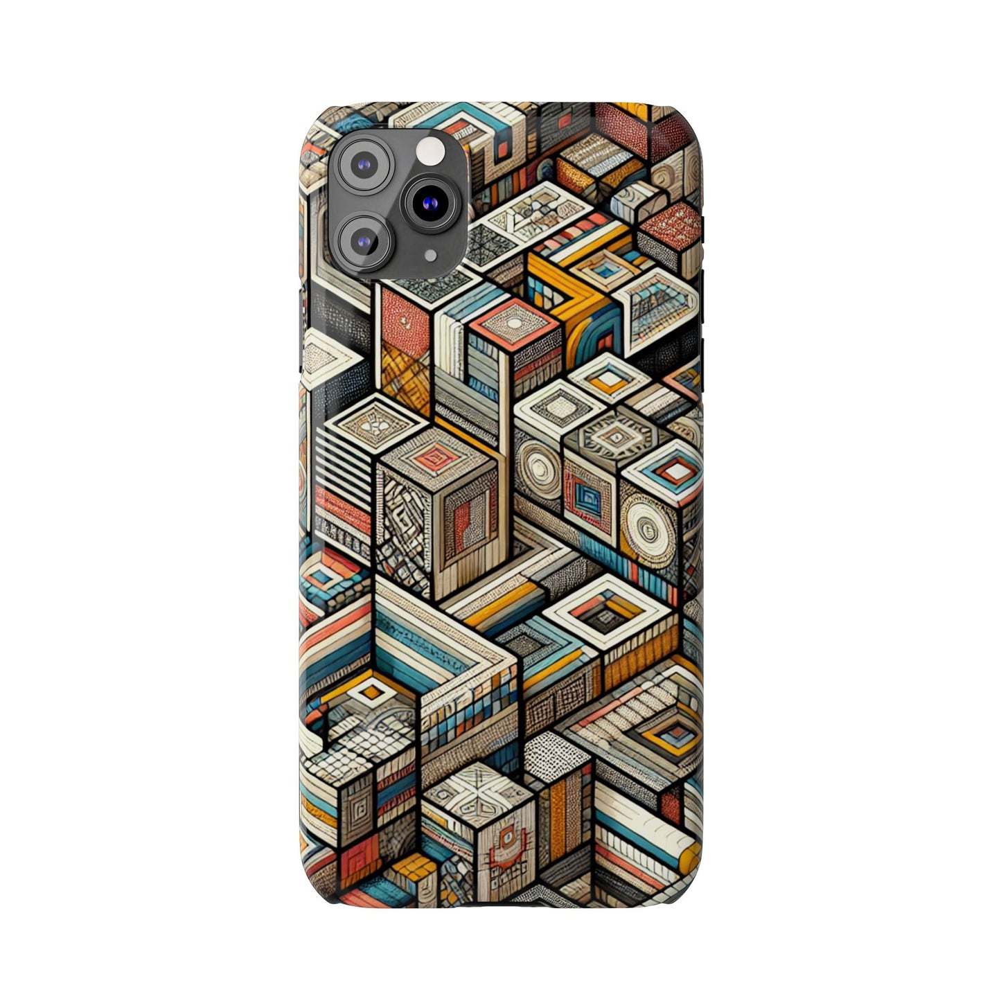 Artistic Retro Geometric Slim Phone Case - Unique Abstract Design