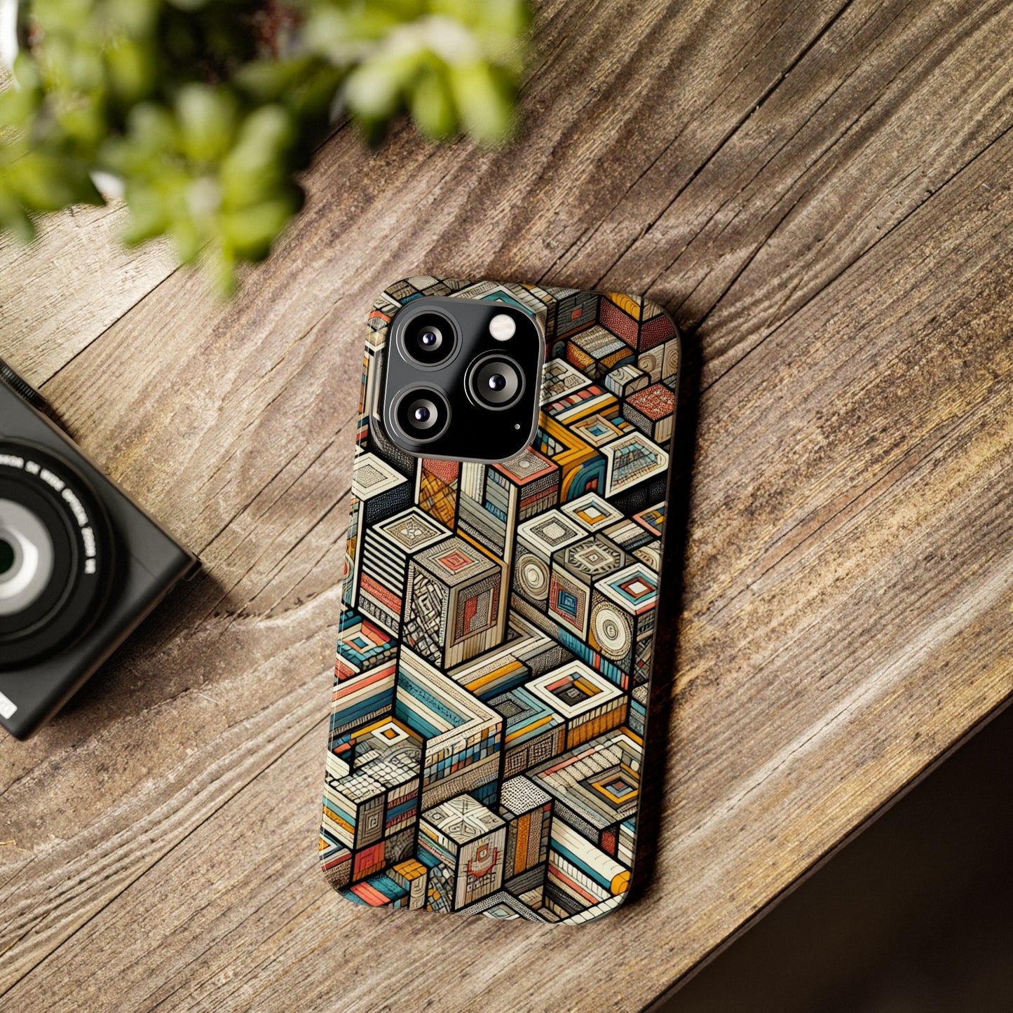 Artistic Retro Geometric Slim Phone Case - Unique Abstract Design