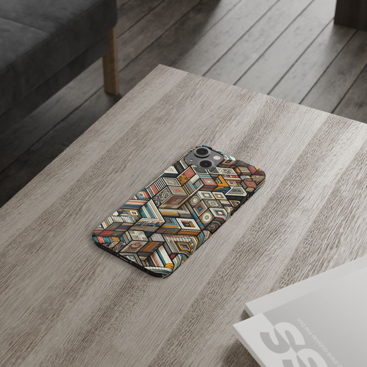 Artistic Retro Geometric Slim Phone Case - Unique Abstract Design