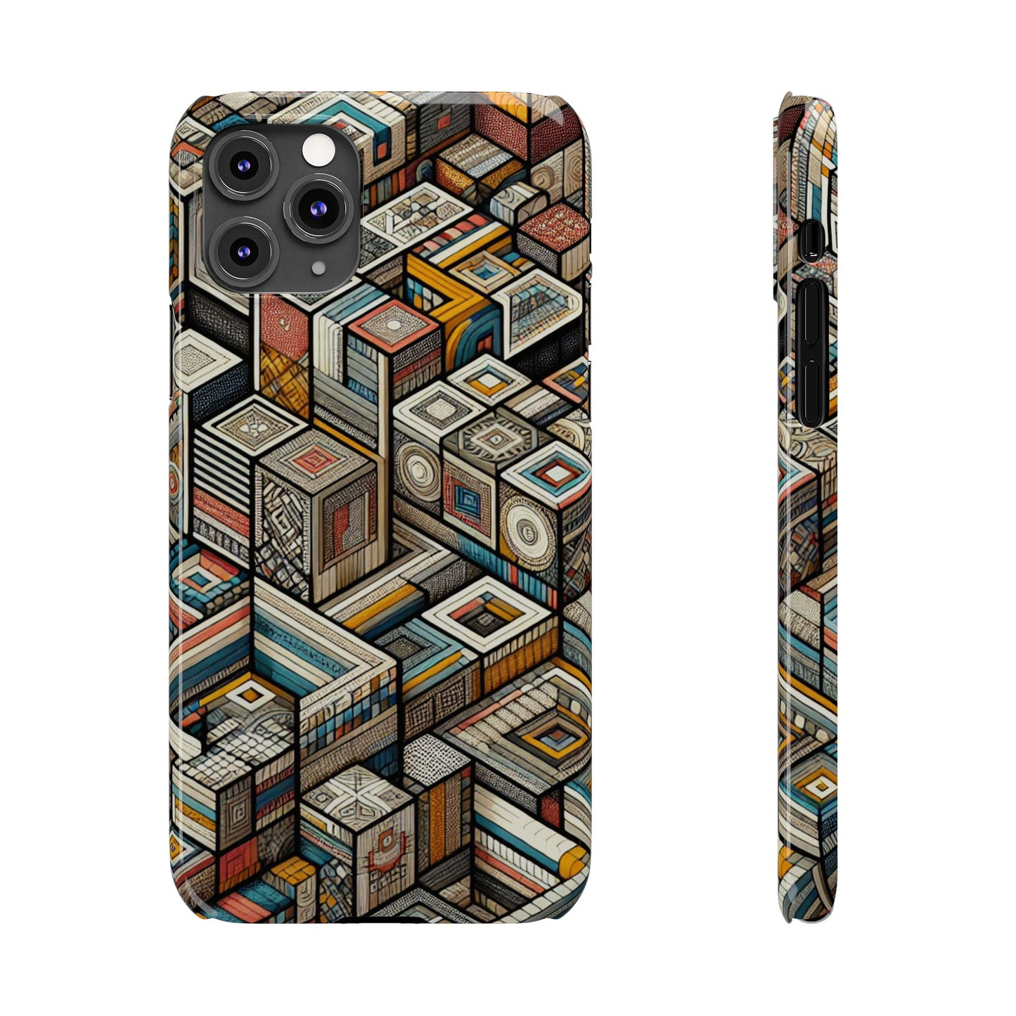 Artistic Retro Geometric Slim Phone Case - Unique Abstract Design
