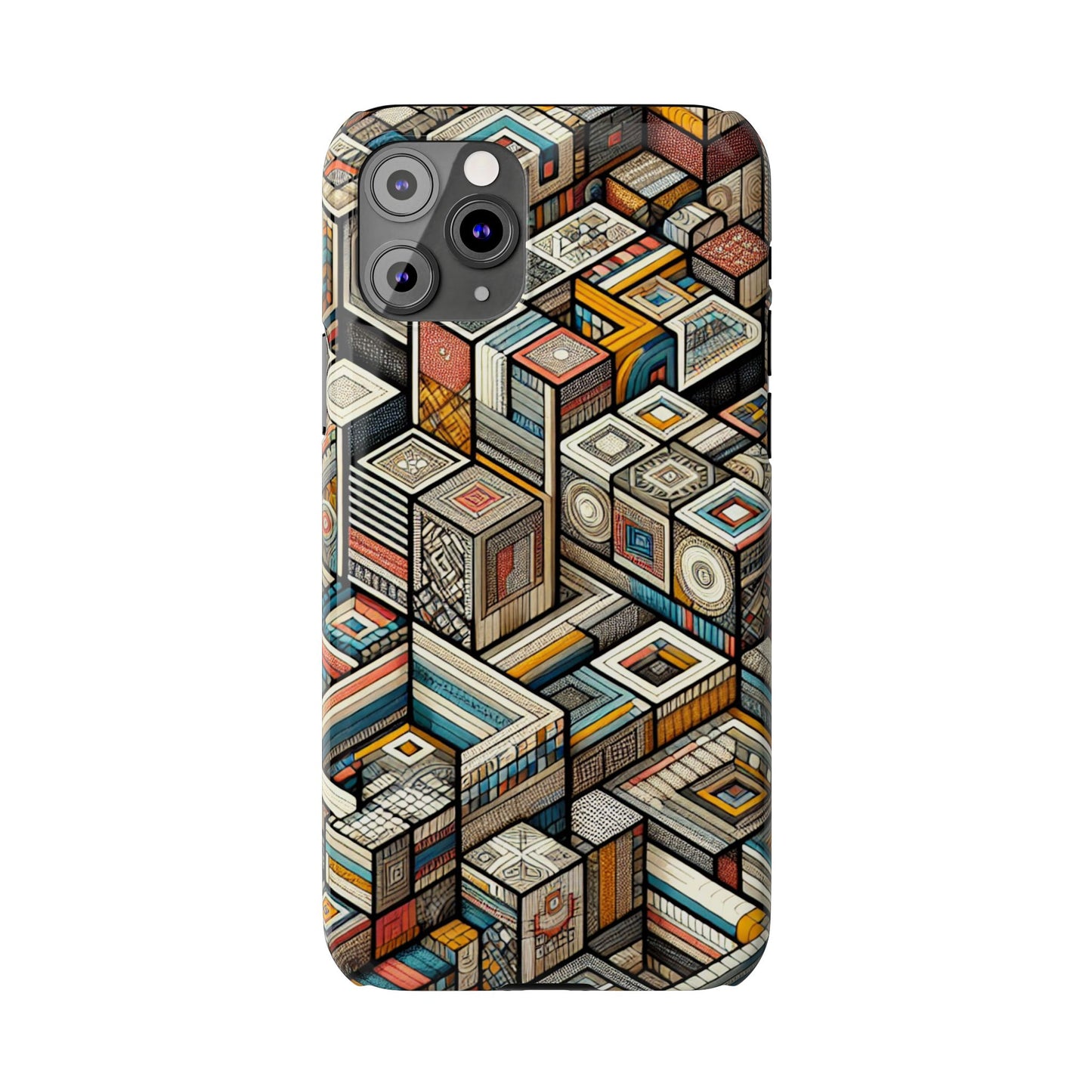Artistic Retro Geometric Slim Phone Case - Unique Abstract Design