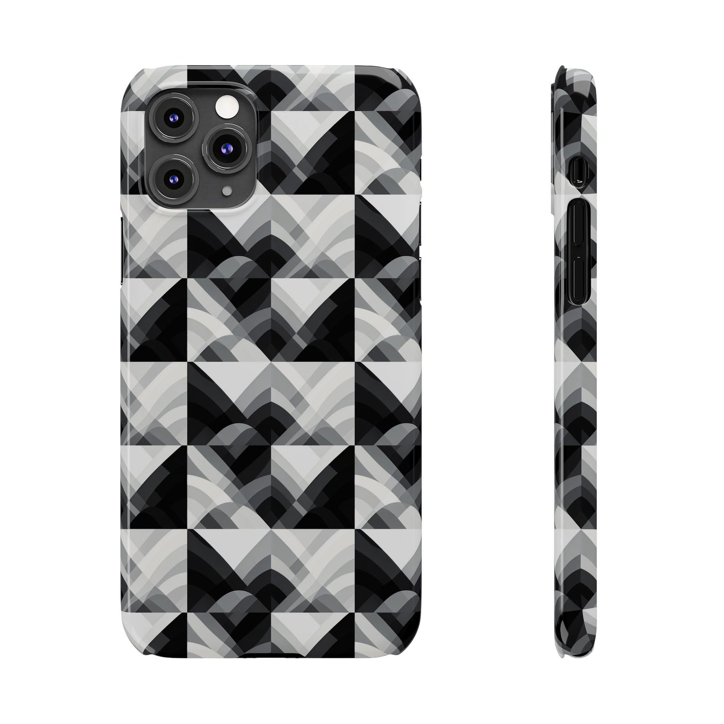 Stylish Black and Gray Slim Phone Case - Geometric Pattern for Modern Aesthetics