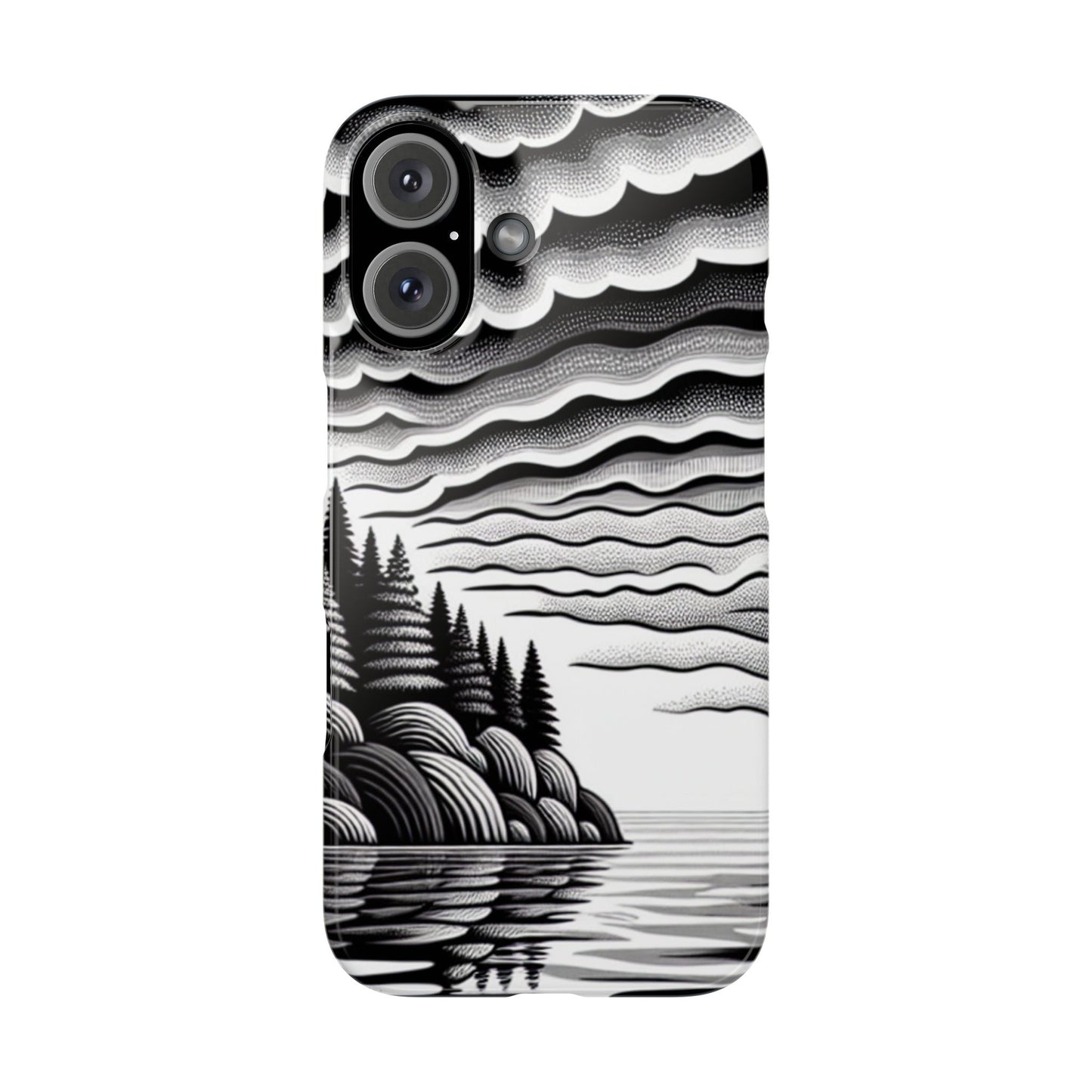 Artistic Black and White Slim Phone Case - Nature Landscape Design