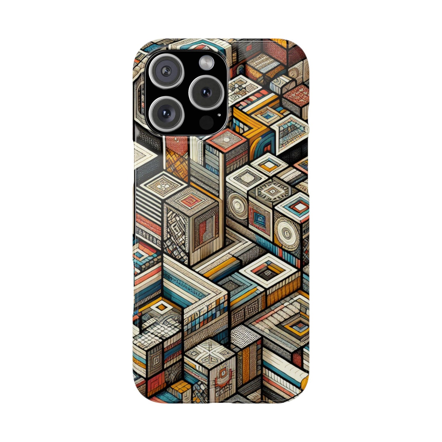 Artistic Retro Geometric Slim Phone Case - Unique Abstract Design