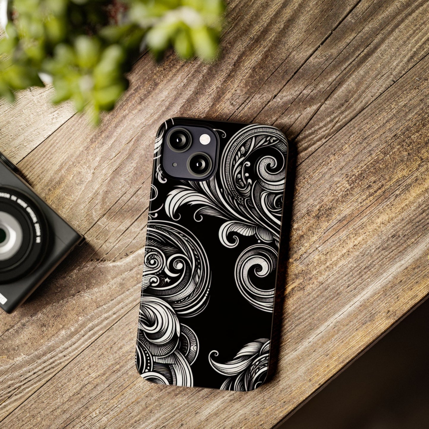 Elegant Black Swirl Slim Phone Case - Artistic Design for All Occasions