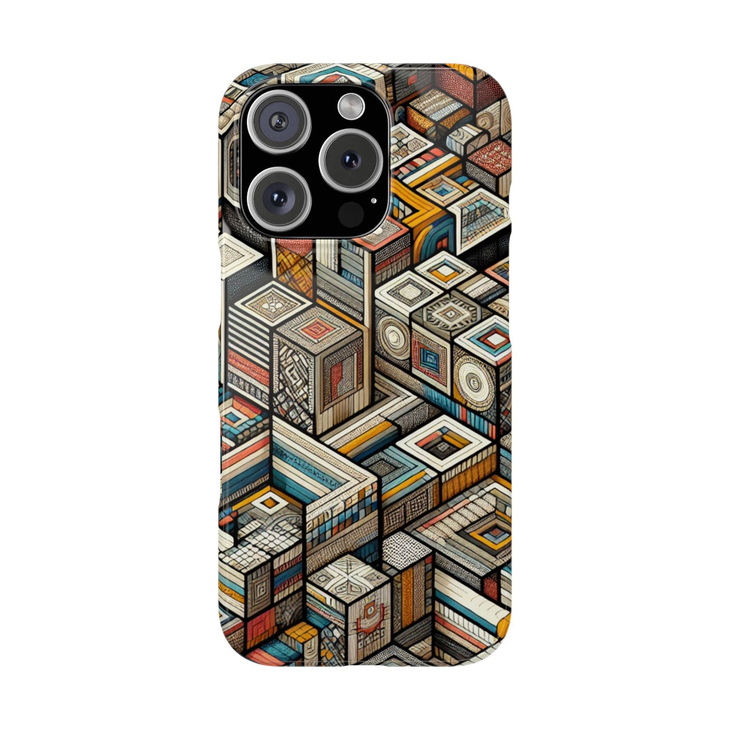 Artistic Retro Geometric Slim Phone Case - Unique Abstract Design