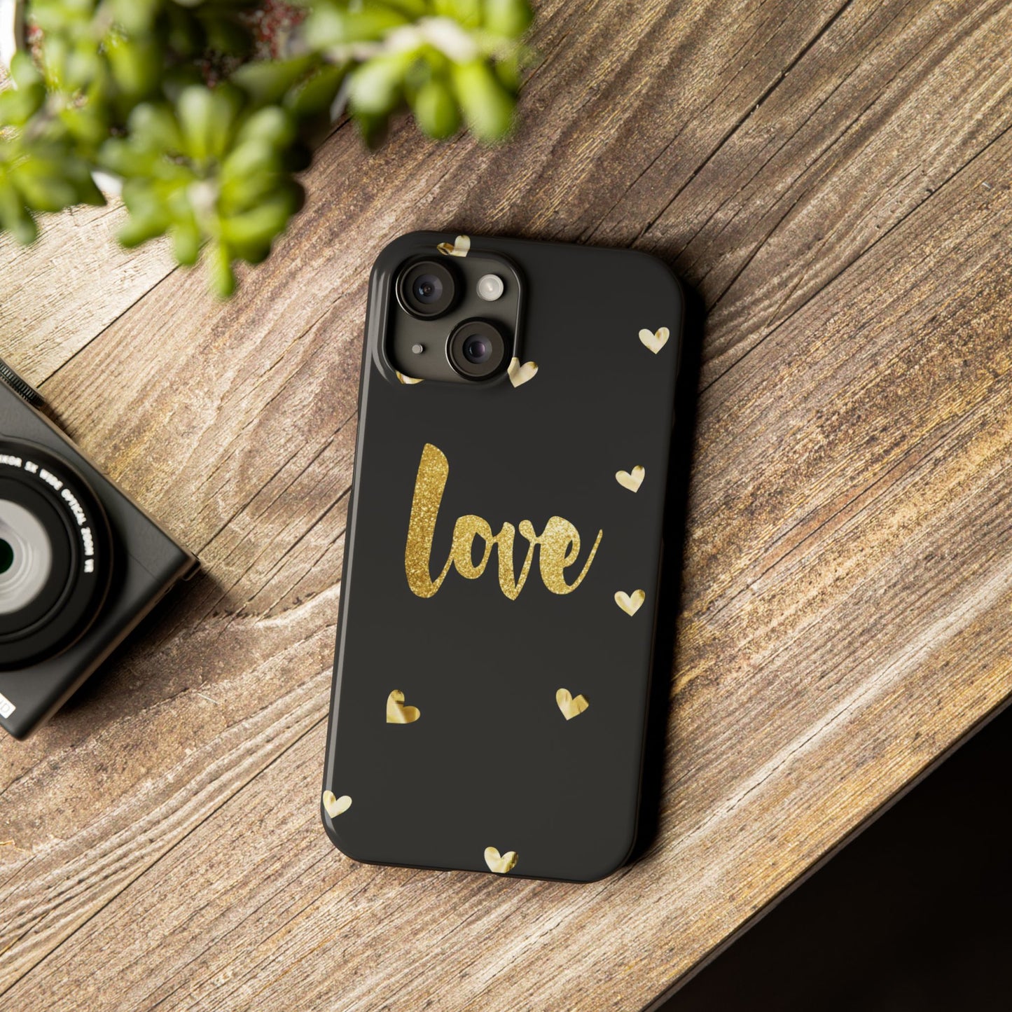 Glitter Love Slim Phone Case - Stylish Black Love Design