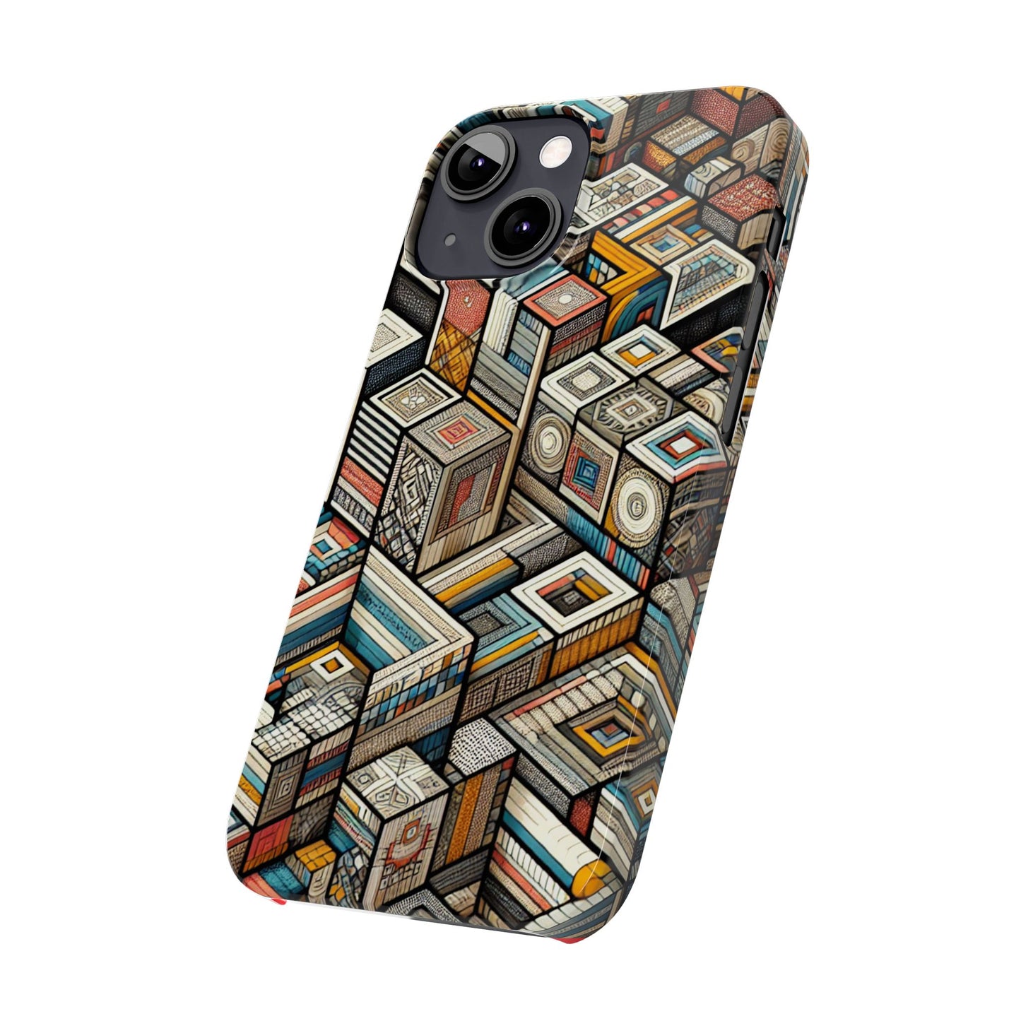 Artistic Retro Geometric Slim Phone Case - Unique Abstract Design