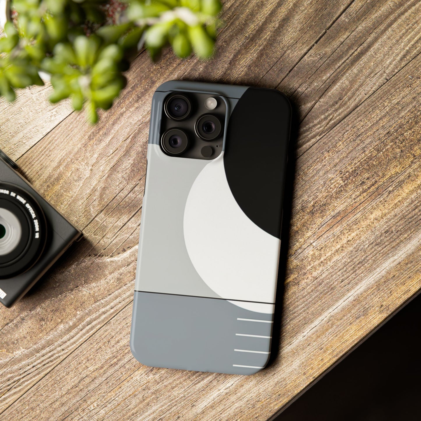 Minimalist Abstract Slim Phone Case - Modern Black and Gray Design