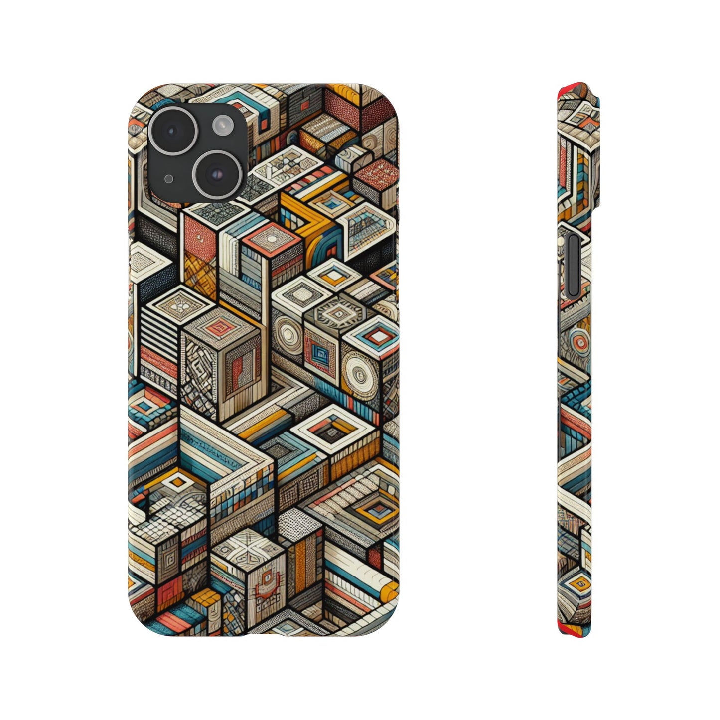 Artistic Retro Geometric Slim Phone Case - Unique Abstract Design