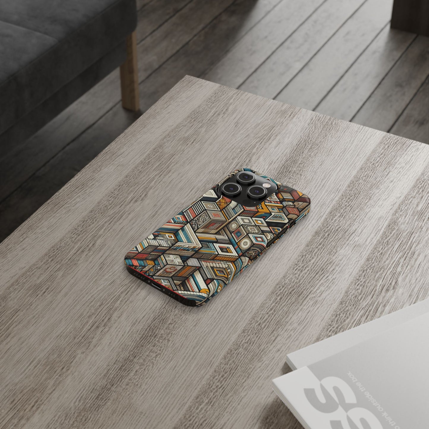 Artistic Retro Geometric Slim Phone Case - Unique Abstract Design