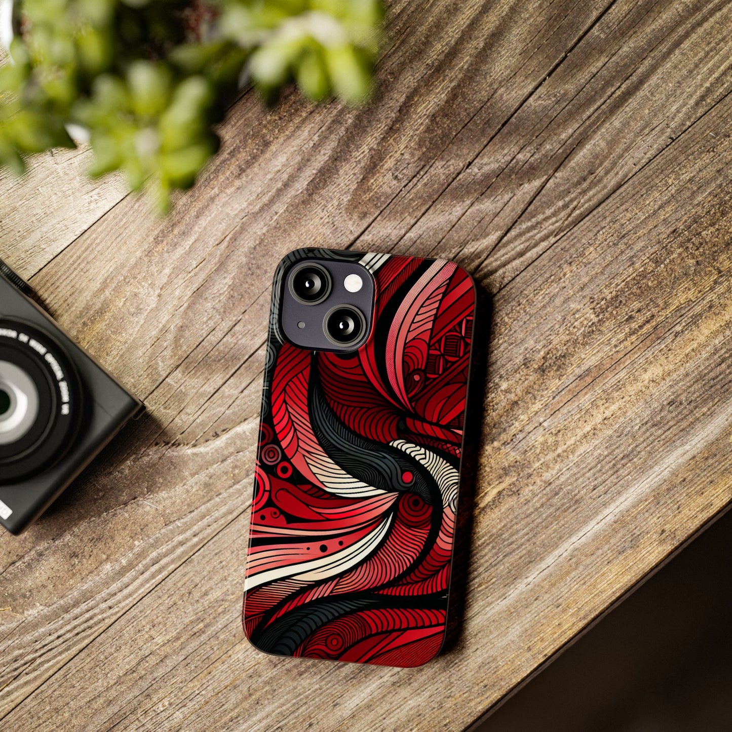 Artistic Red Swirl Slim Phone Case - Trendy Design for Stylish Protection