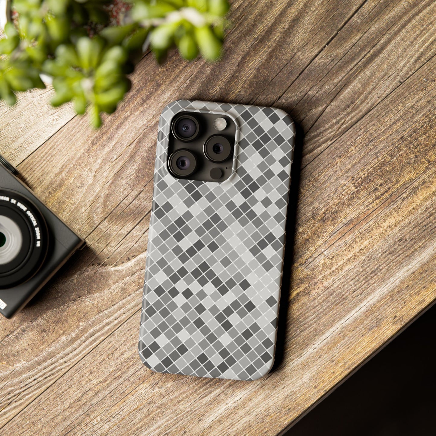 Chic Grey Mosaic Slim Phone Case - Stylish Protection for Modern Lifestyle