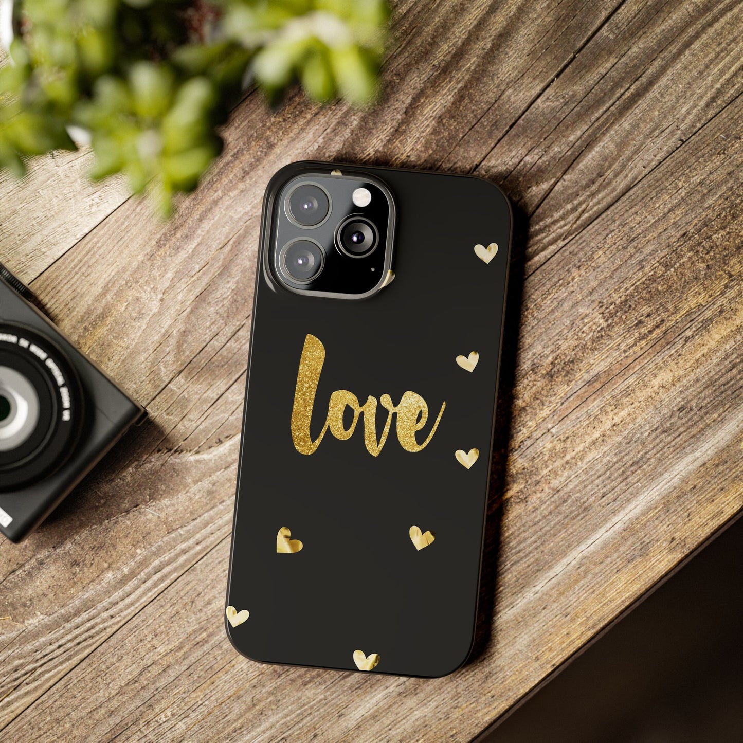 Glitter Love Slim Phone Case - Stylish Black Love Design