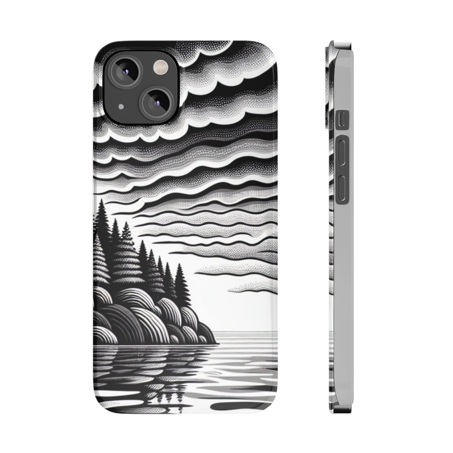 Artistic Black and White Slim Phone Case - Nature Landscape Design