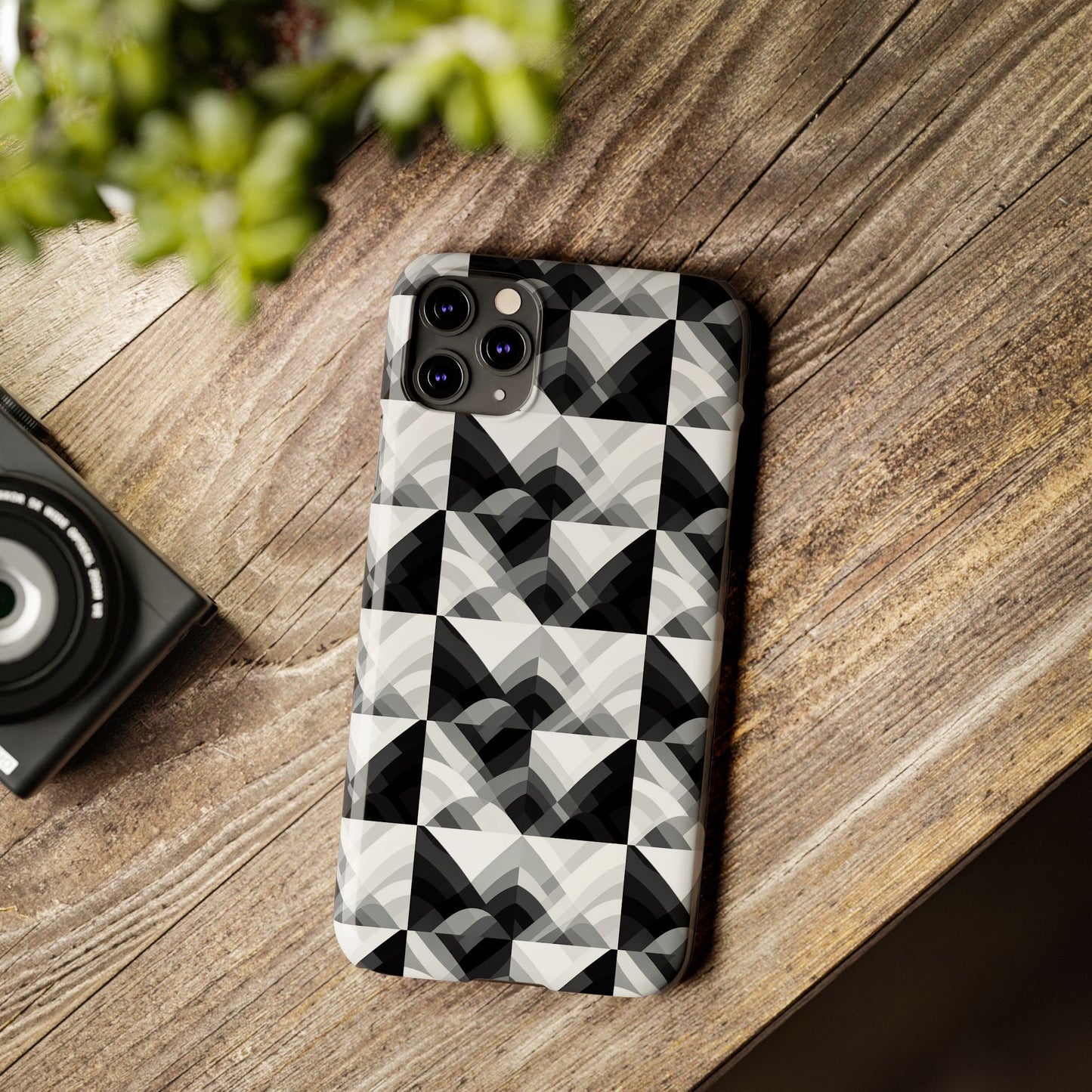 Stylish Black and Gray Slim Phone Case - Geometric Pattern for Modern Aesthetics