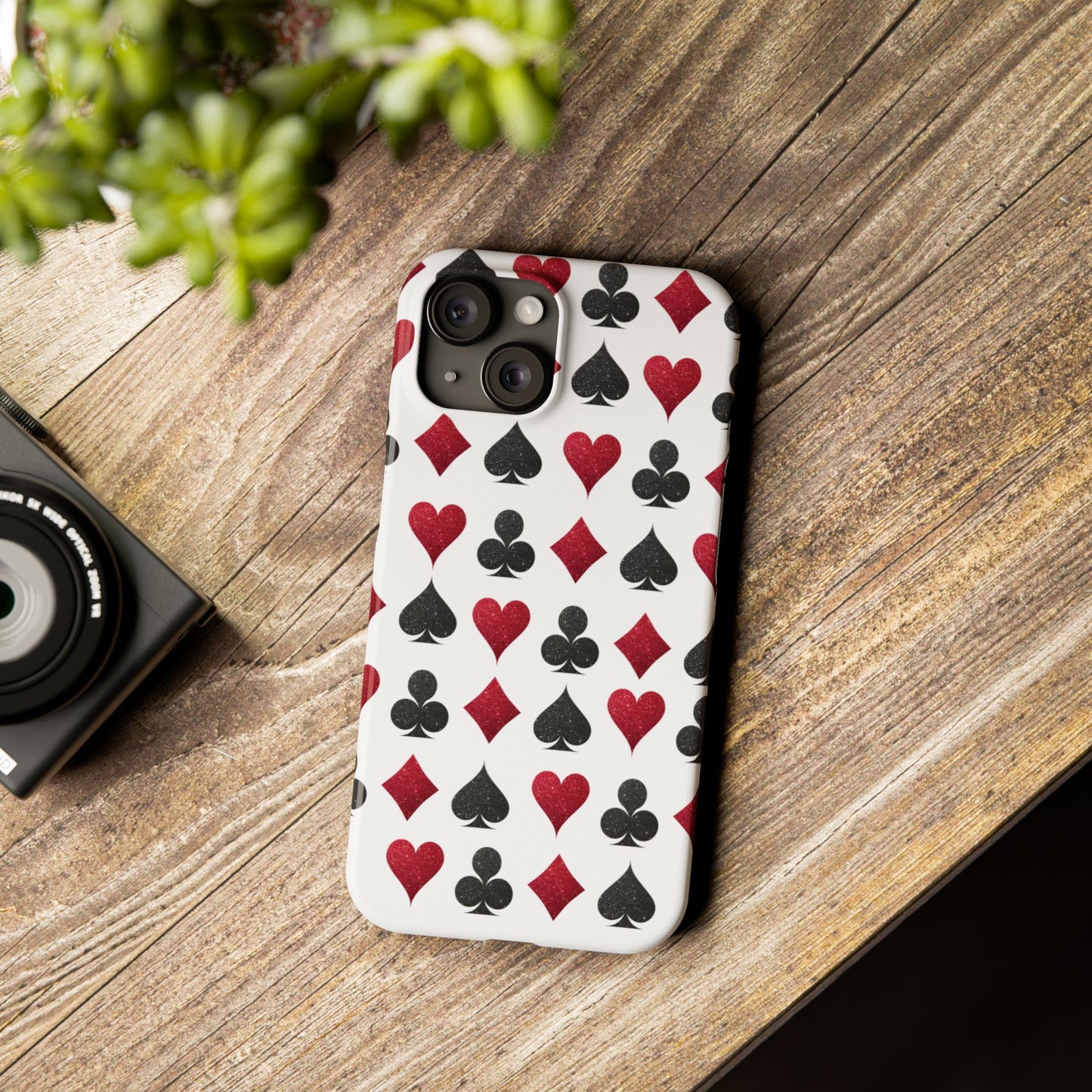 Stylish Playing Card Slim Phone Case - Red & Black Design