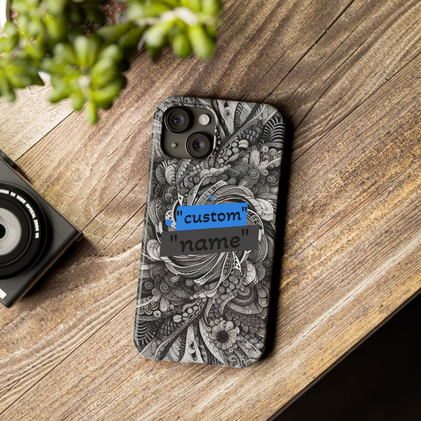 Customizable Slim Phone Cases - Personalized Black Swirl Design