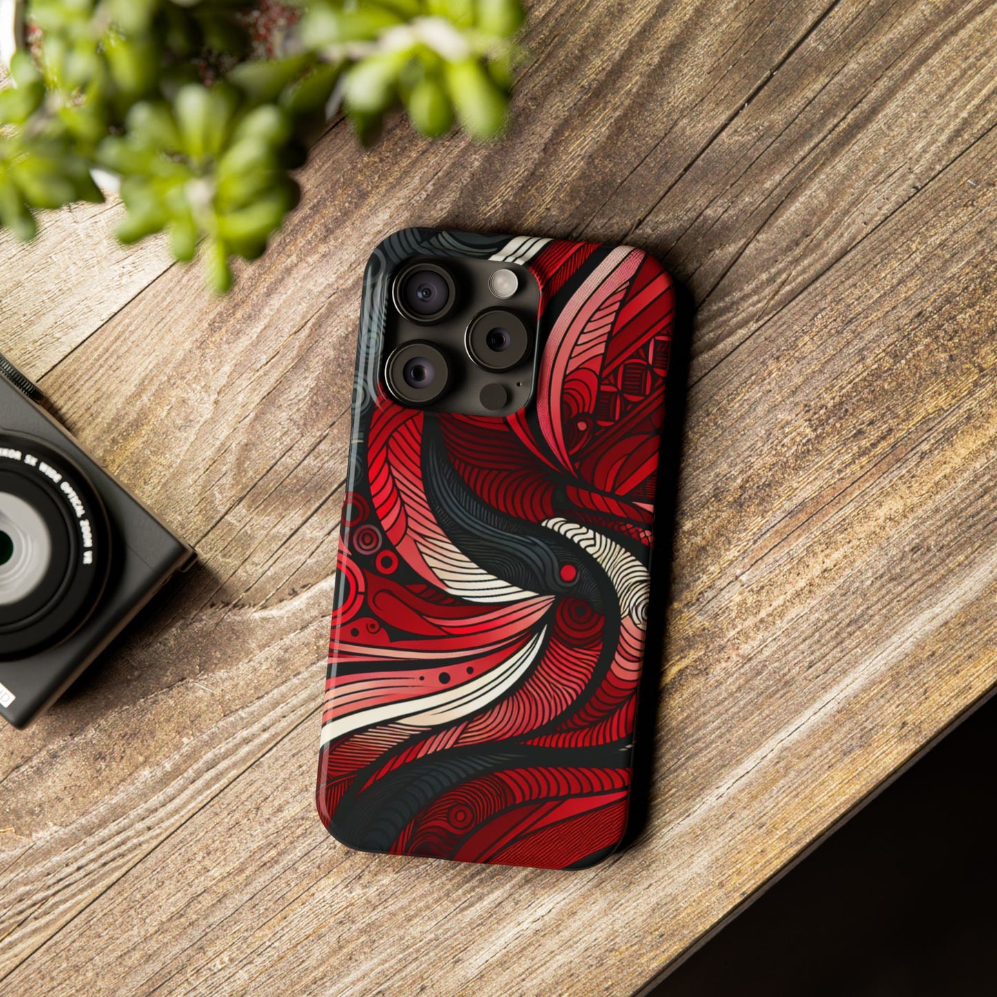 Artistic Red Swirl Slim Phone Case - Trendy Design for Stylish Protection