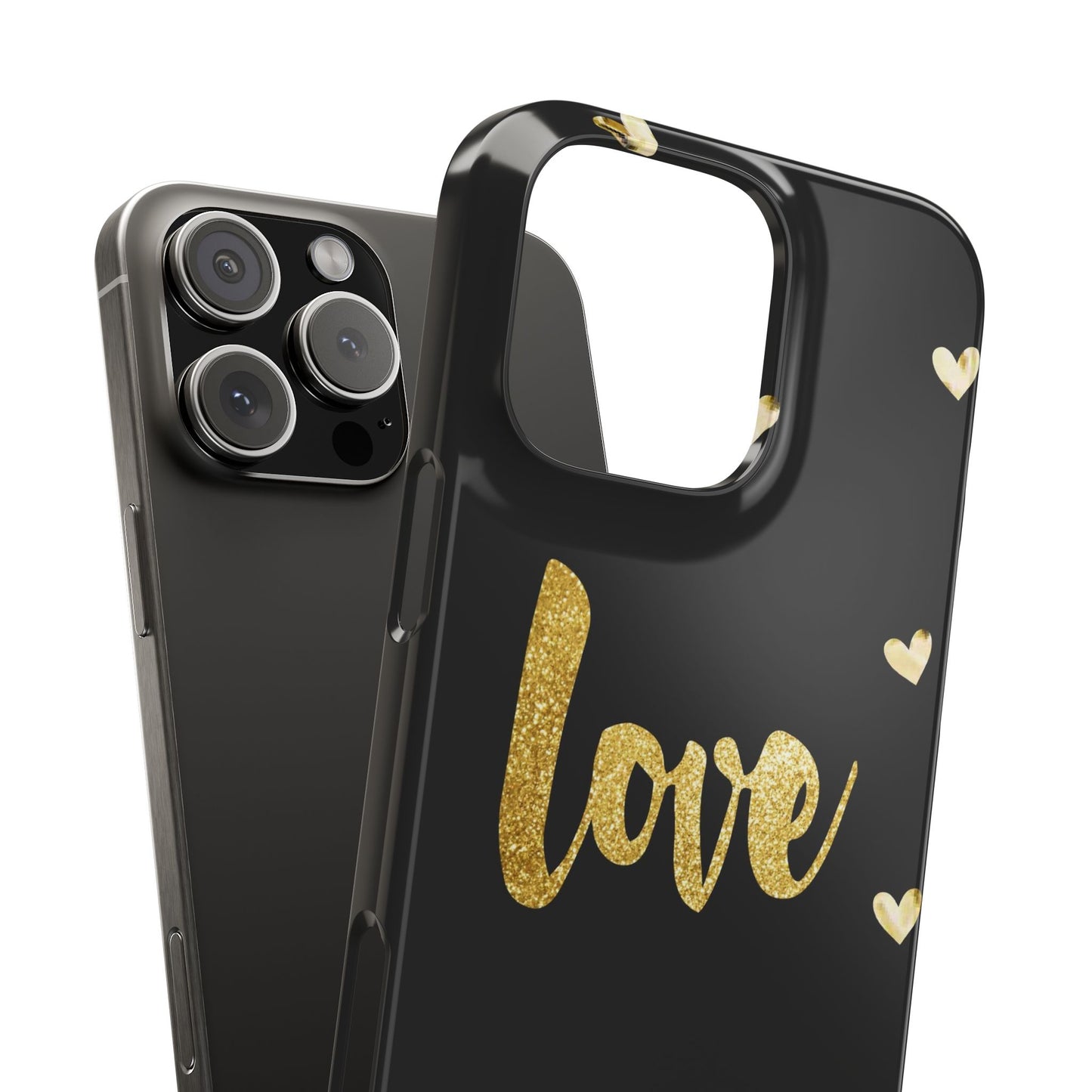 Glitter Love Slim Phone Case - Stylish Black Love Design