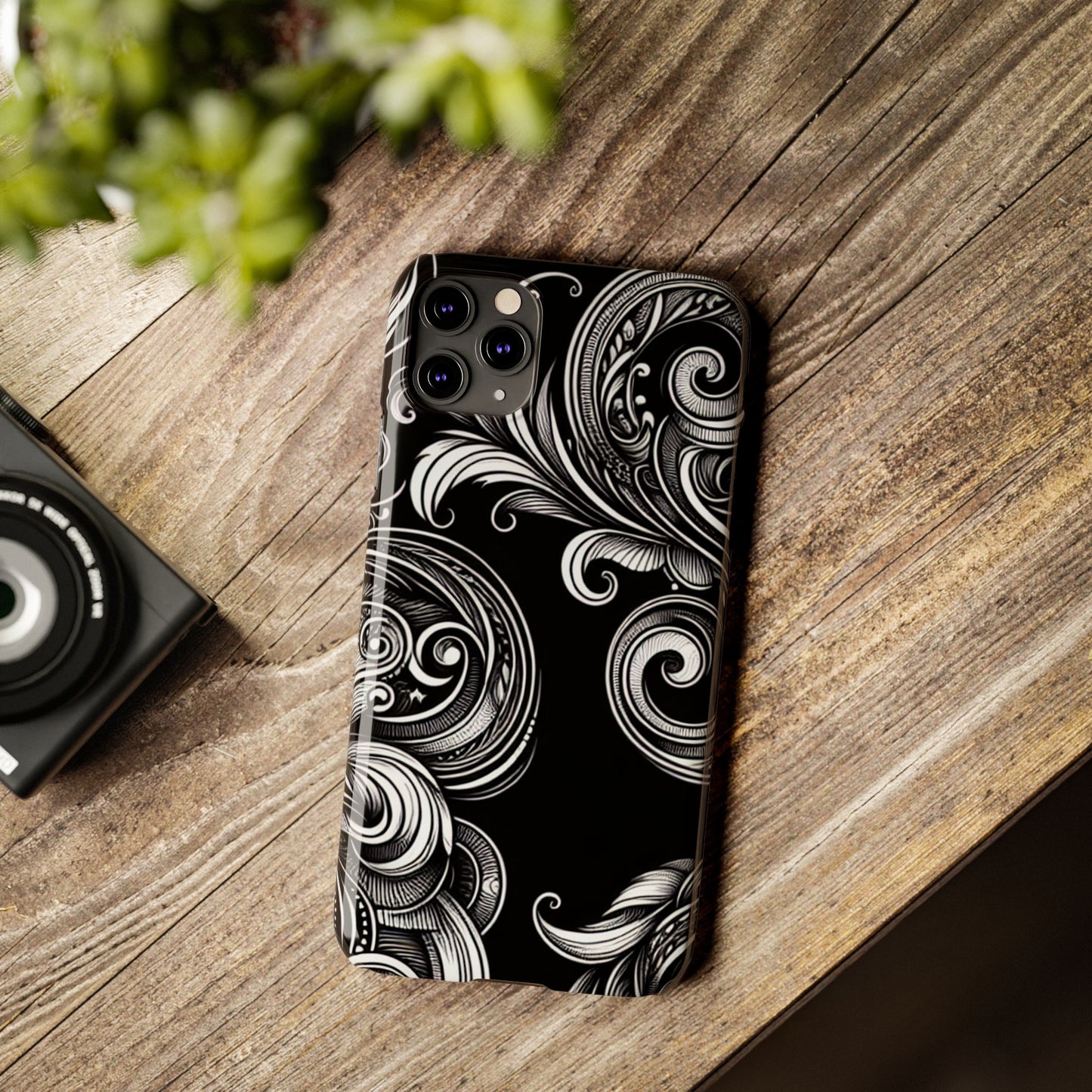 Elegant Black Swirl Slim Phone Case - Artistic Design for All Occasions