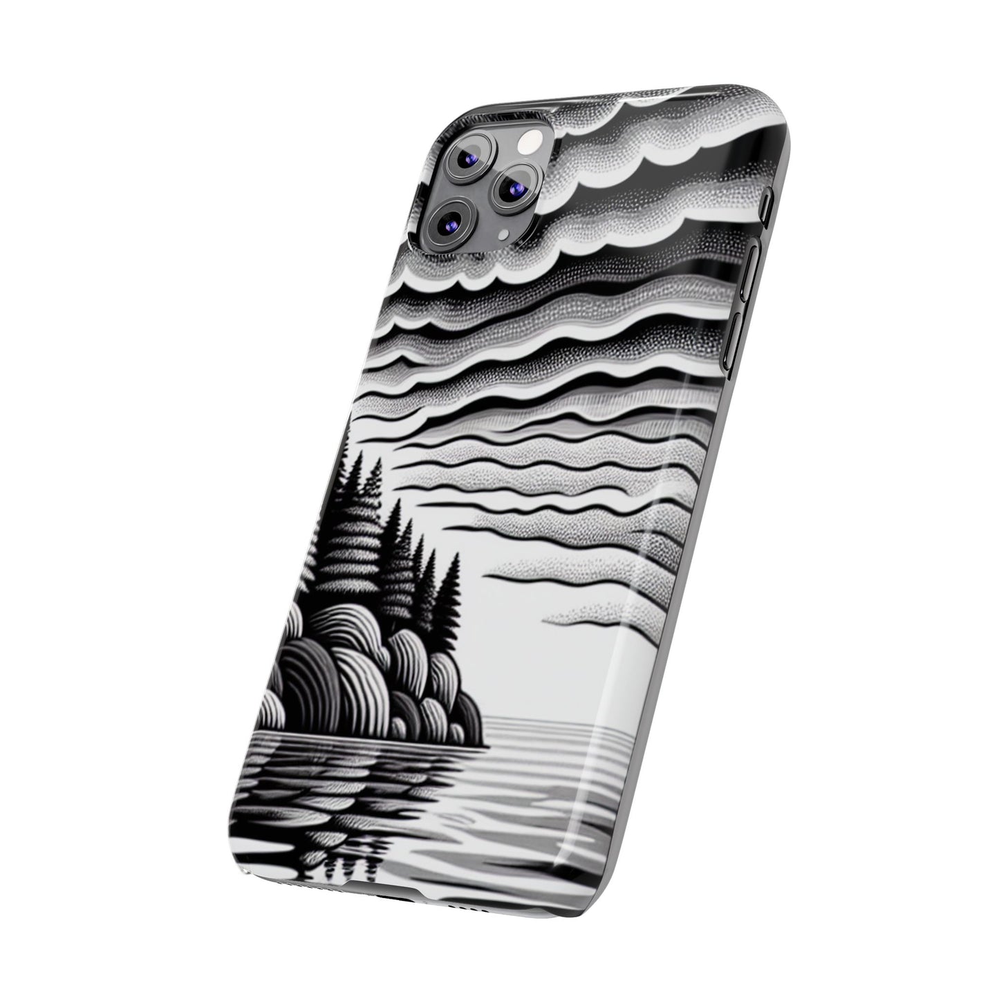 Artistic Black and White Slim Phone Case - Nature Landscape Design