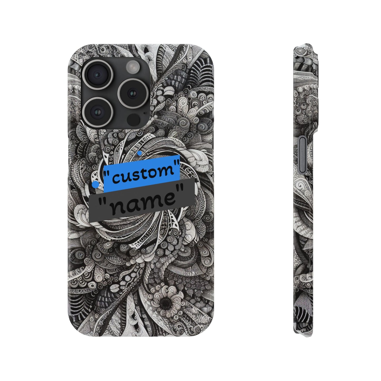 Customizable Slim Phone Cases - Personalized Black Swirl Design