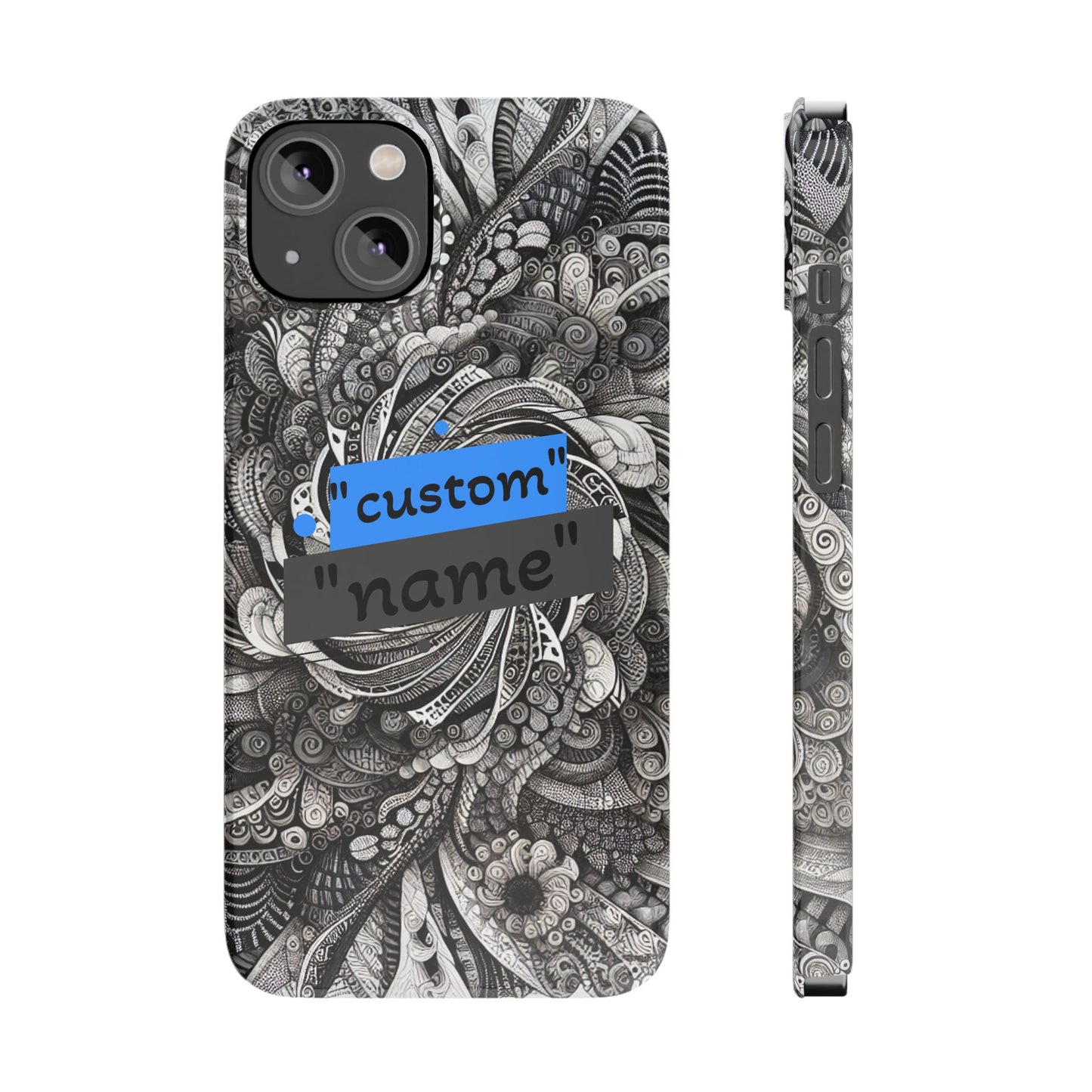 Customizable Slim Phone Cases - Personalized Black Swirl Design