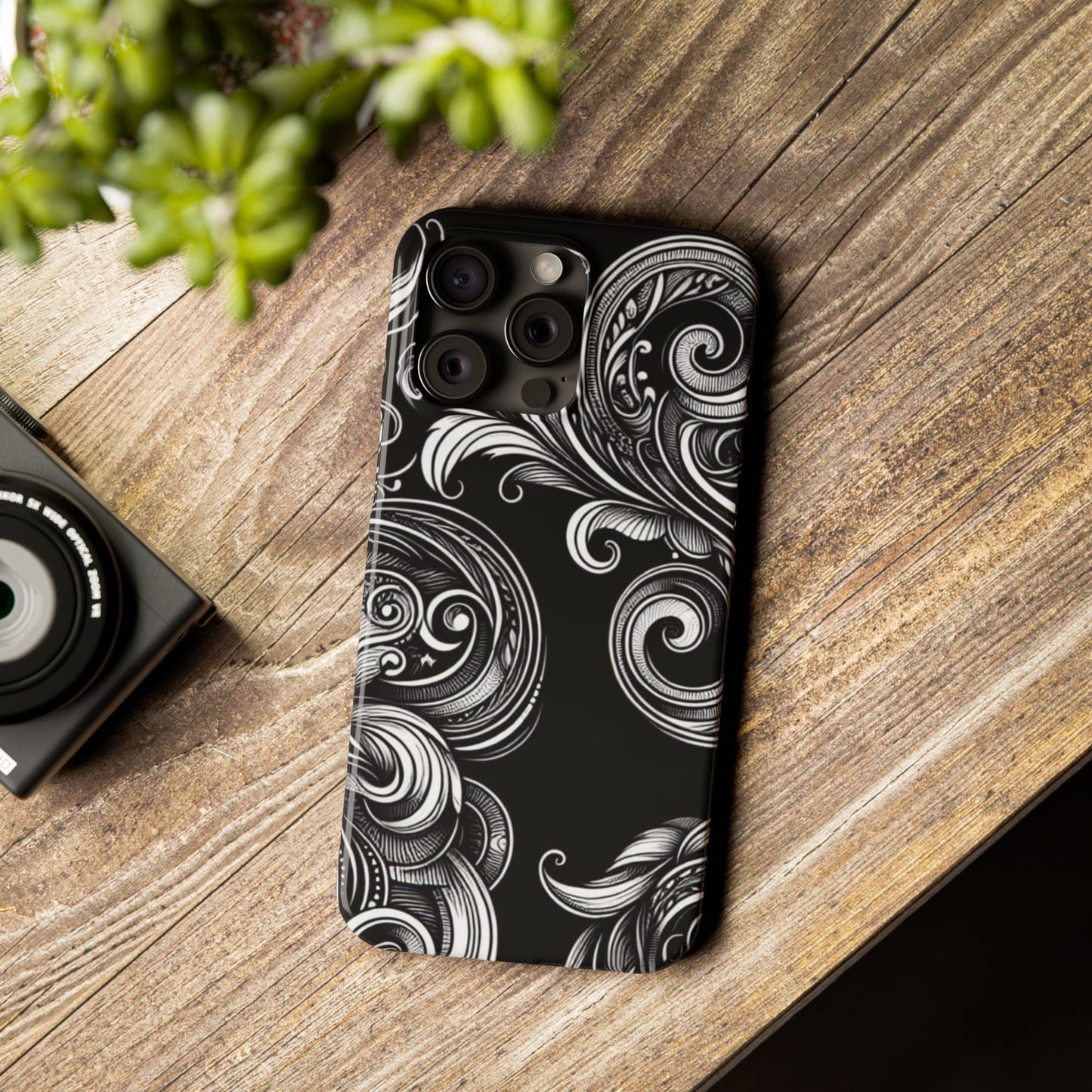 Elegant Black Swirl Slim Phone Case - Artistic Design for All Occasions