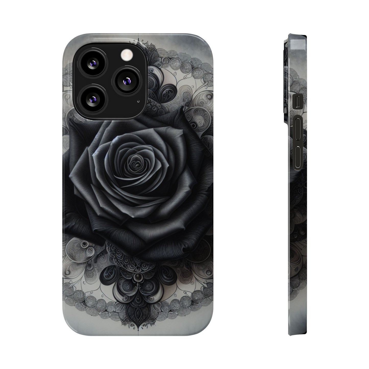 Elegant Black Rose Slim Phone Case for Stylish Protection