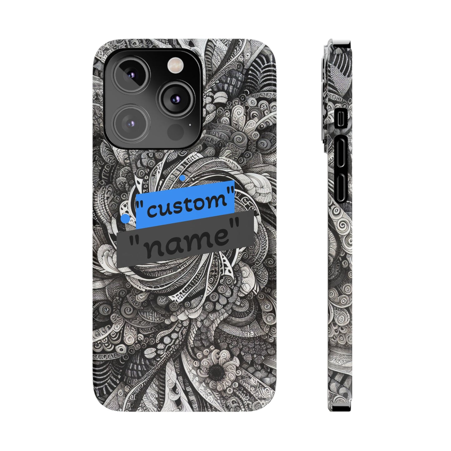 Customizable Slim Phone Cases - Personalized Black Swirl Design