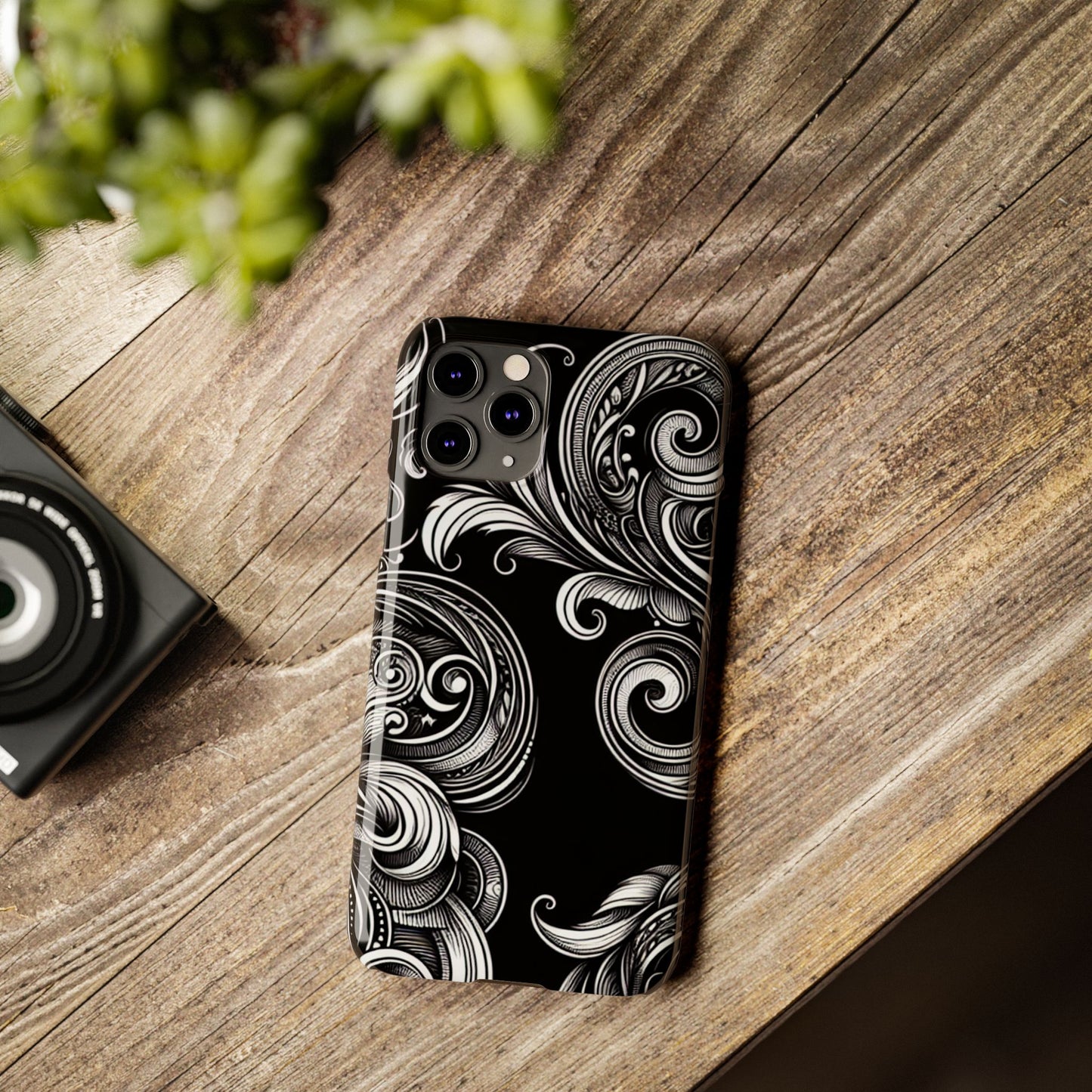 Elegant Black Swirl Slim Phone Case - Artistic Design for All Occasions