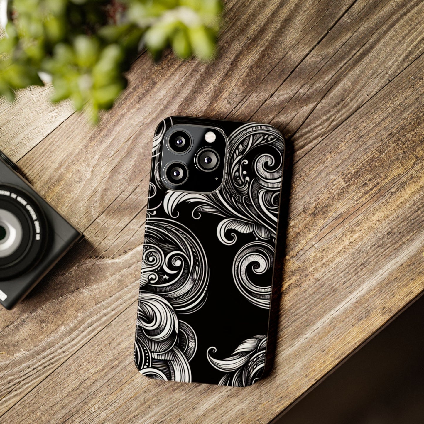 Elegant Black Swirl Slim Phone Case - Artistic Design for All Occasions