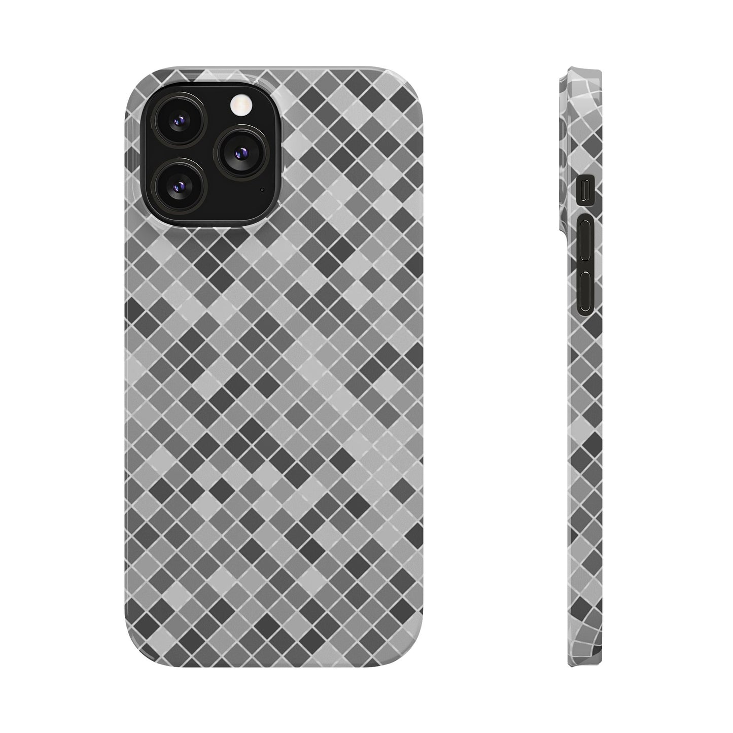 Chic Grey Mosaic Slim Phone Case - Stylish Protection for Modern Lifestyle