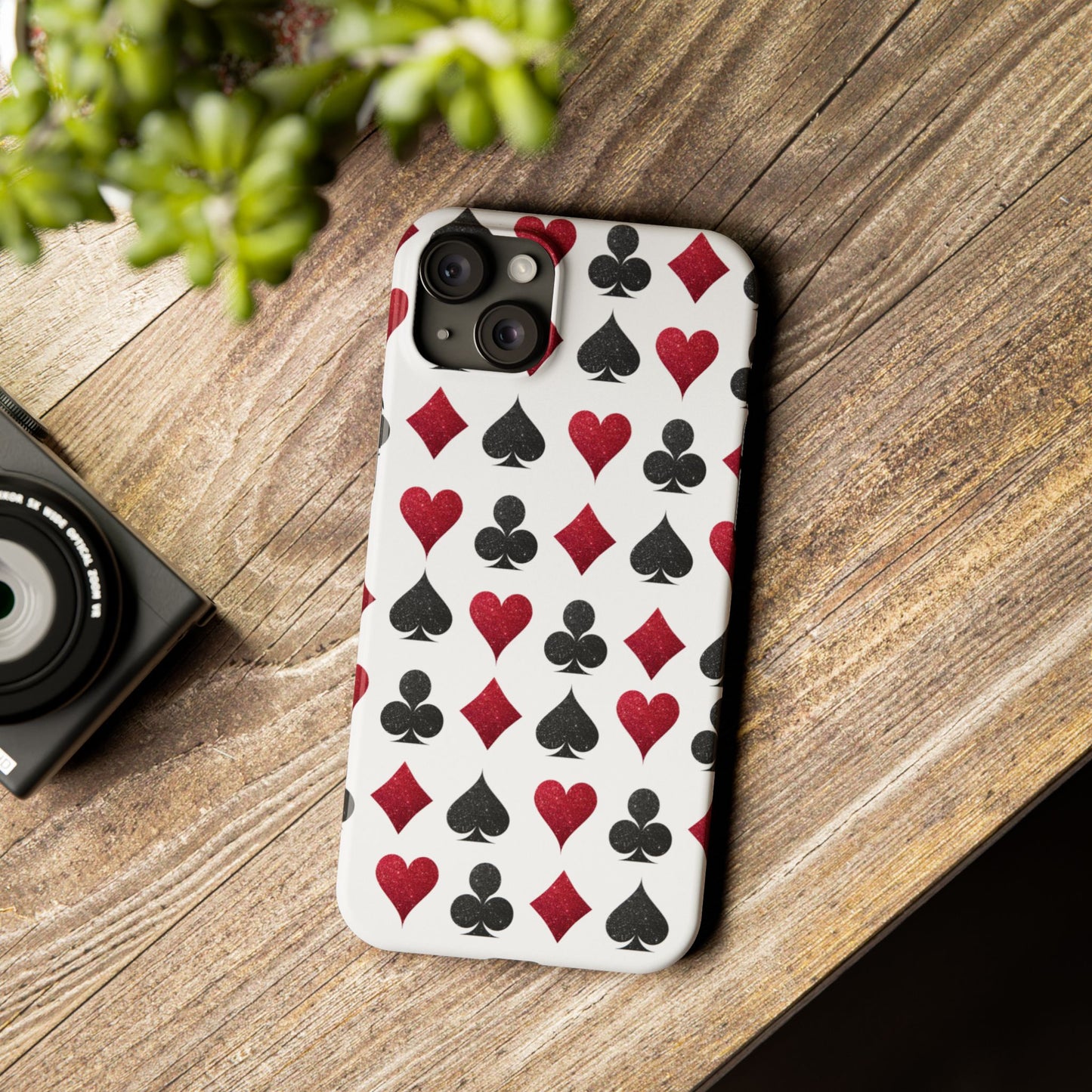 Stylish Playing Card Slim Phone Case - Red & Black Design