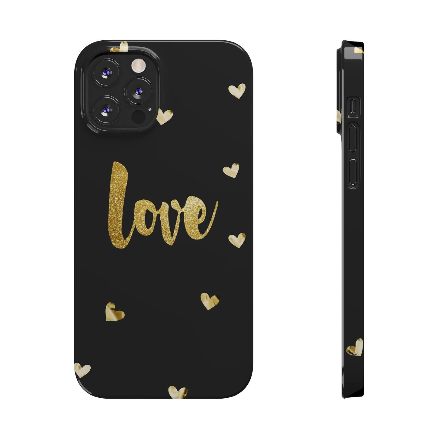 Glitter Love Slim Phone Case - Stylish Black Love Design