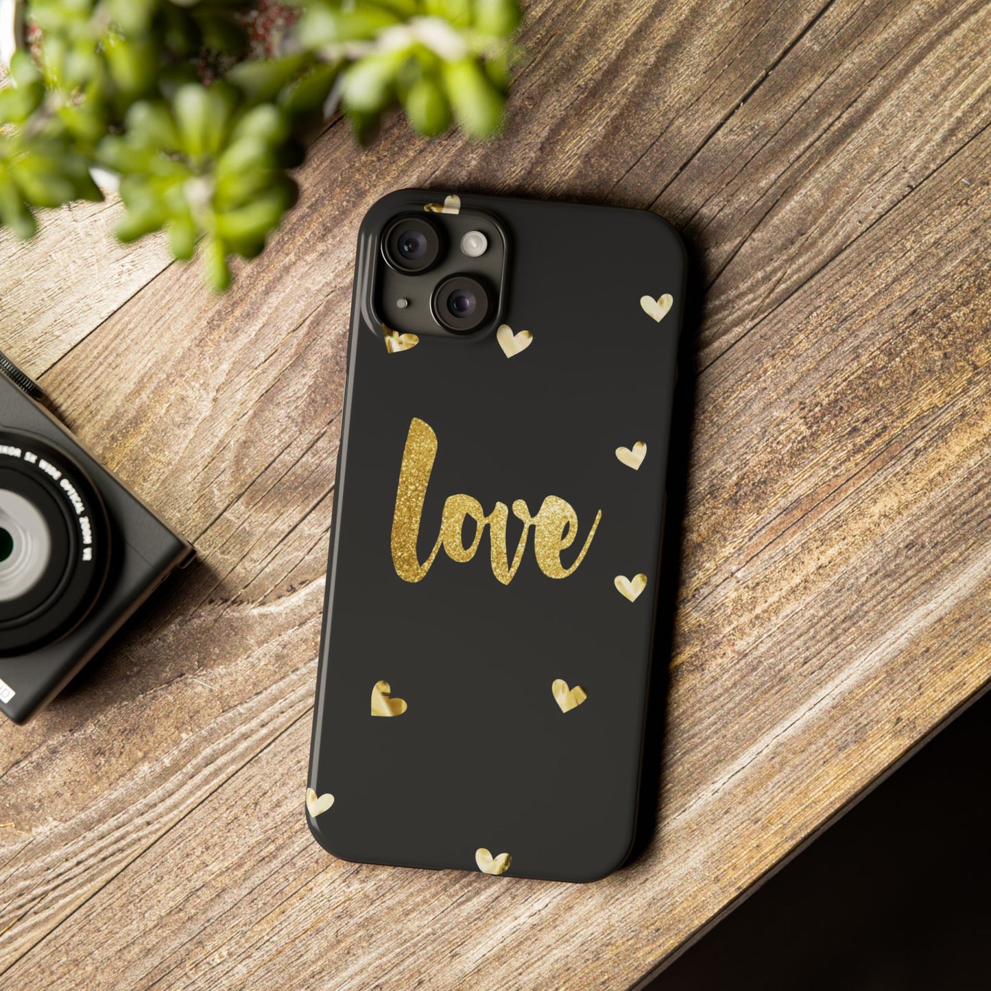 Glitter Love Slim Phone Case - Stylish Black Love Design