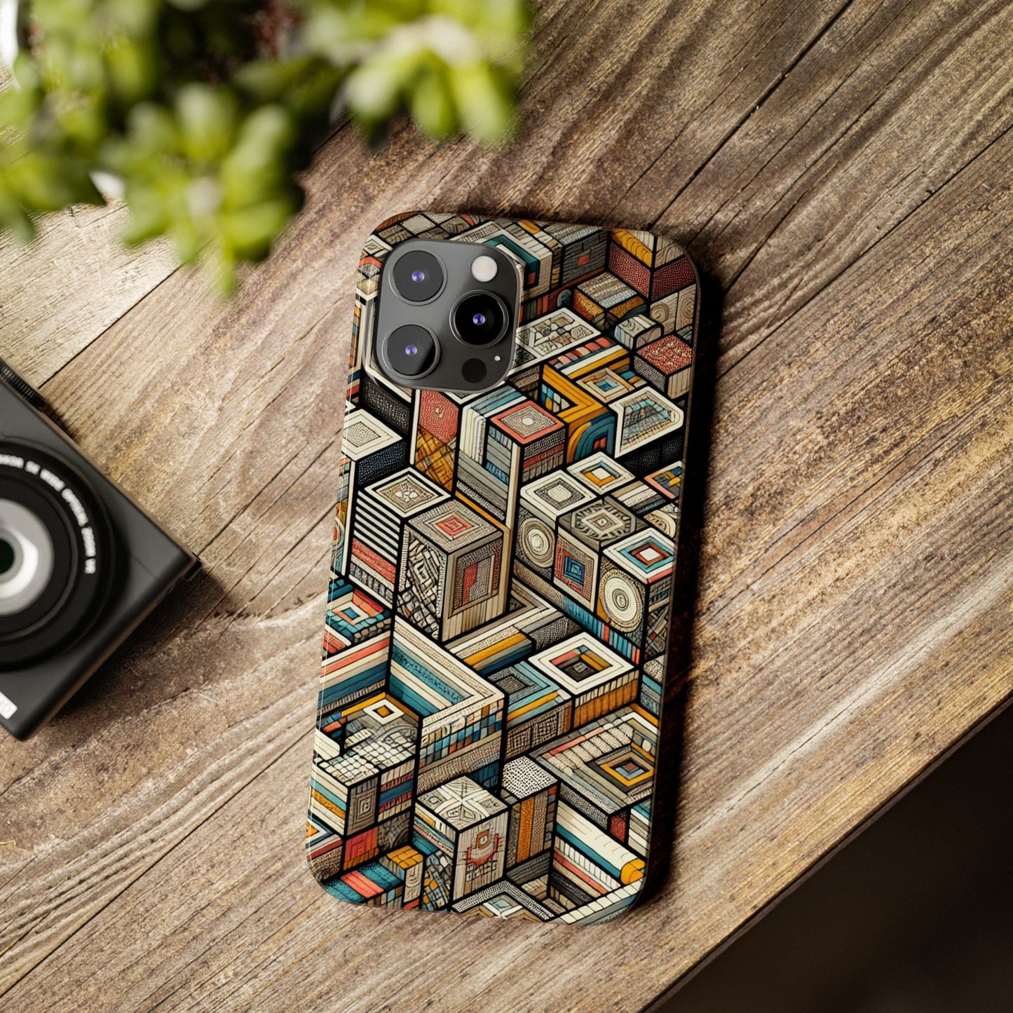 Artistic  Retro Geometric Slim Phone Case - Unique Abstract Design