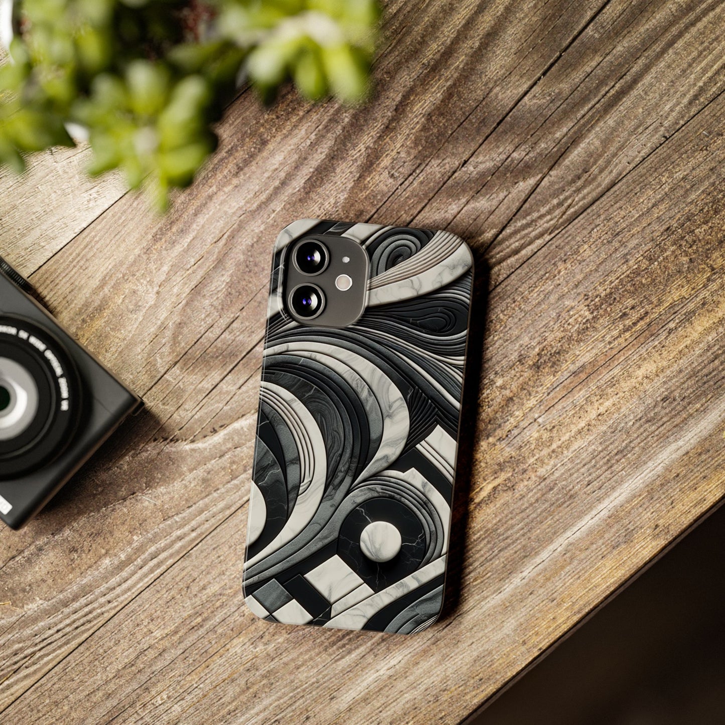 Elegant Marble Slim Phone Case - Stylish Black & White Design