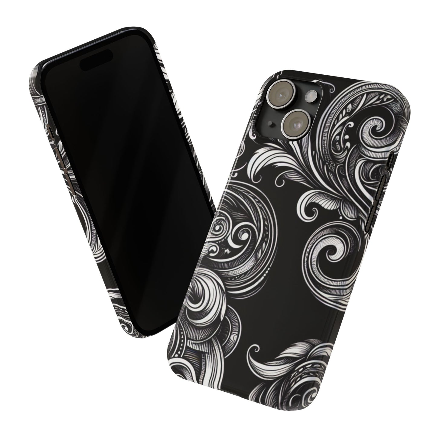 Elegant Black Swirl Slim Phone Case - Artistic Design for All Occasions