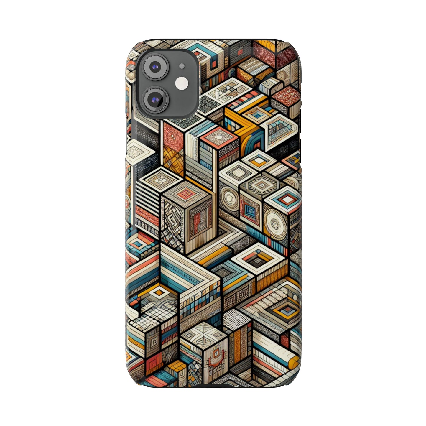 Artistic  Retro Geometric Slim Phone Case - Unique Abstract Design