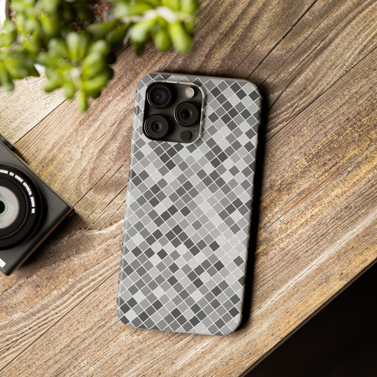 Chic Grey Mosaic Slim Phone Case - Stylish Protection for Modern Lifestyle