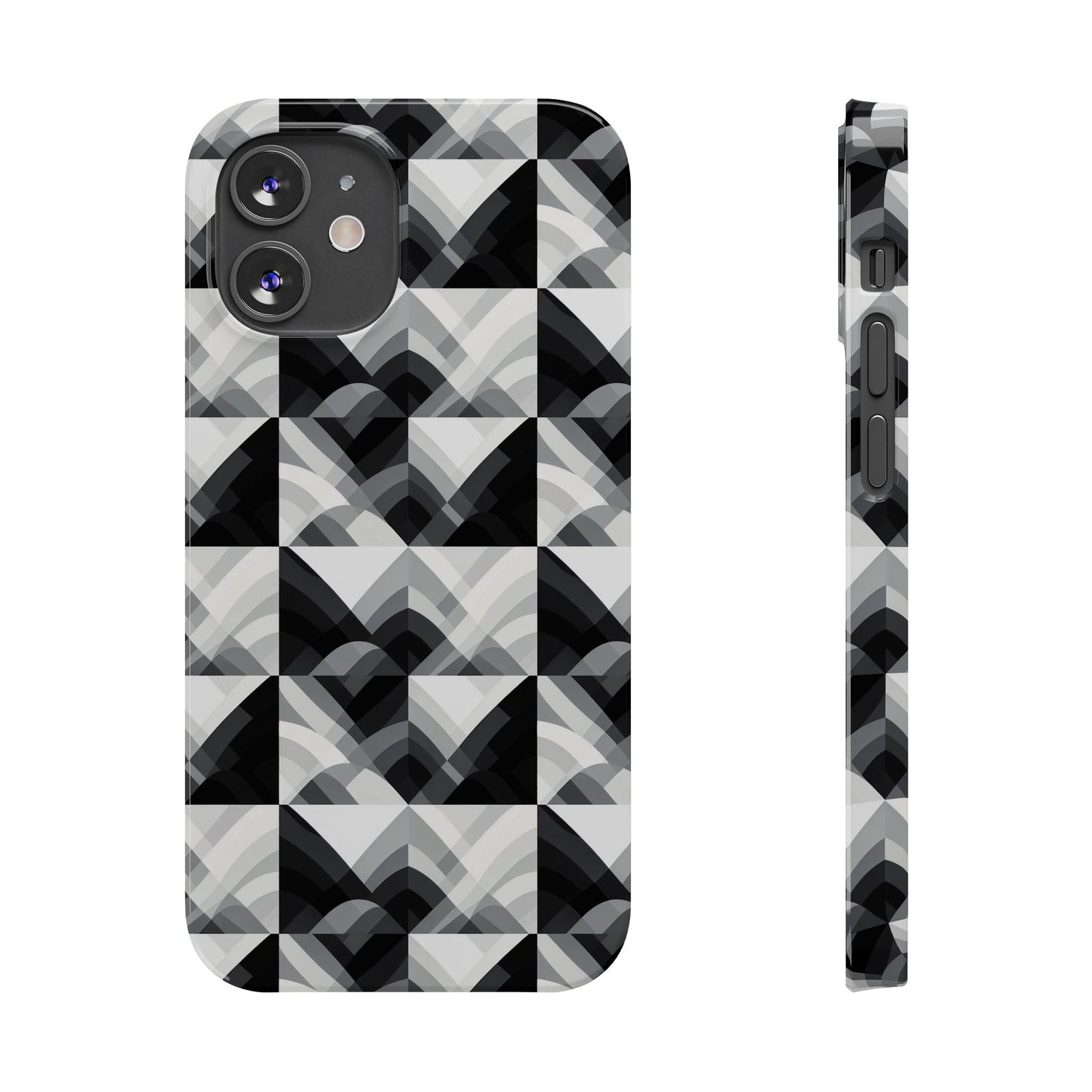 Stylish Black and Gray Slim Phone Case - Geometric Pattern for Modern Aesthetics