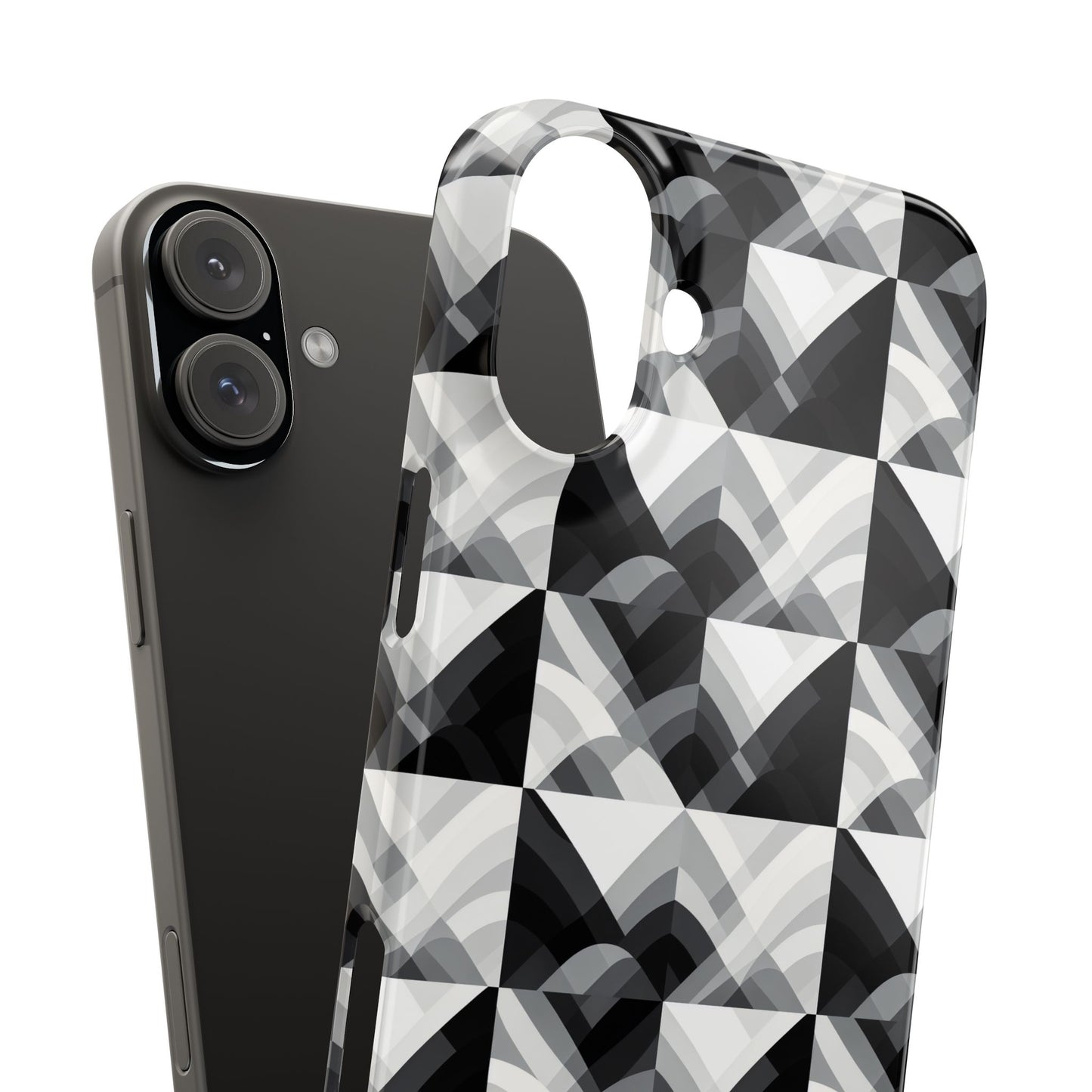 Stylish Black and Gray Slim Phone Case - Geometric Pattern for Modern Aesthetics