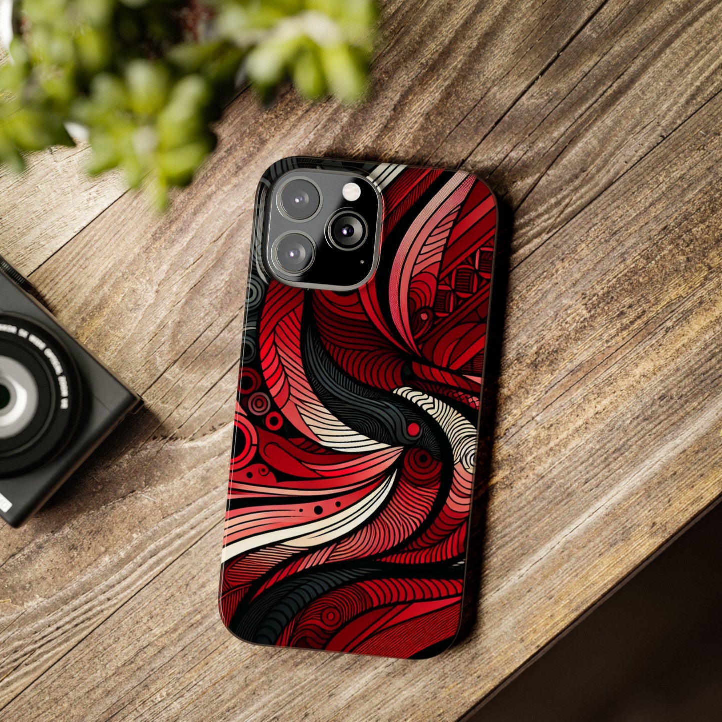 Artistic Red Swirl Slim Phone Case - Trendy Design for Stylish Protection