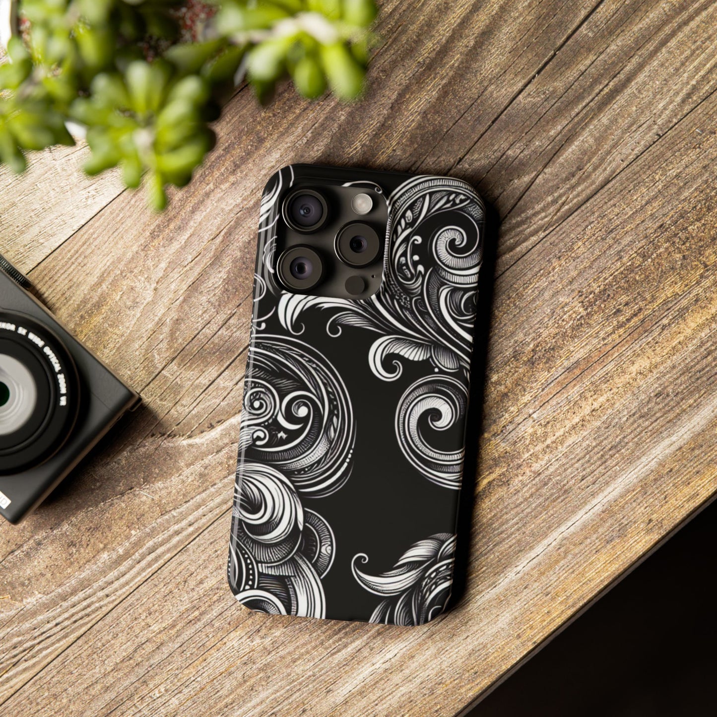 Elegant Black Swirl Slim Phone Case - Artistic Design for All Occasions